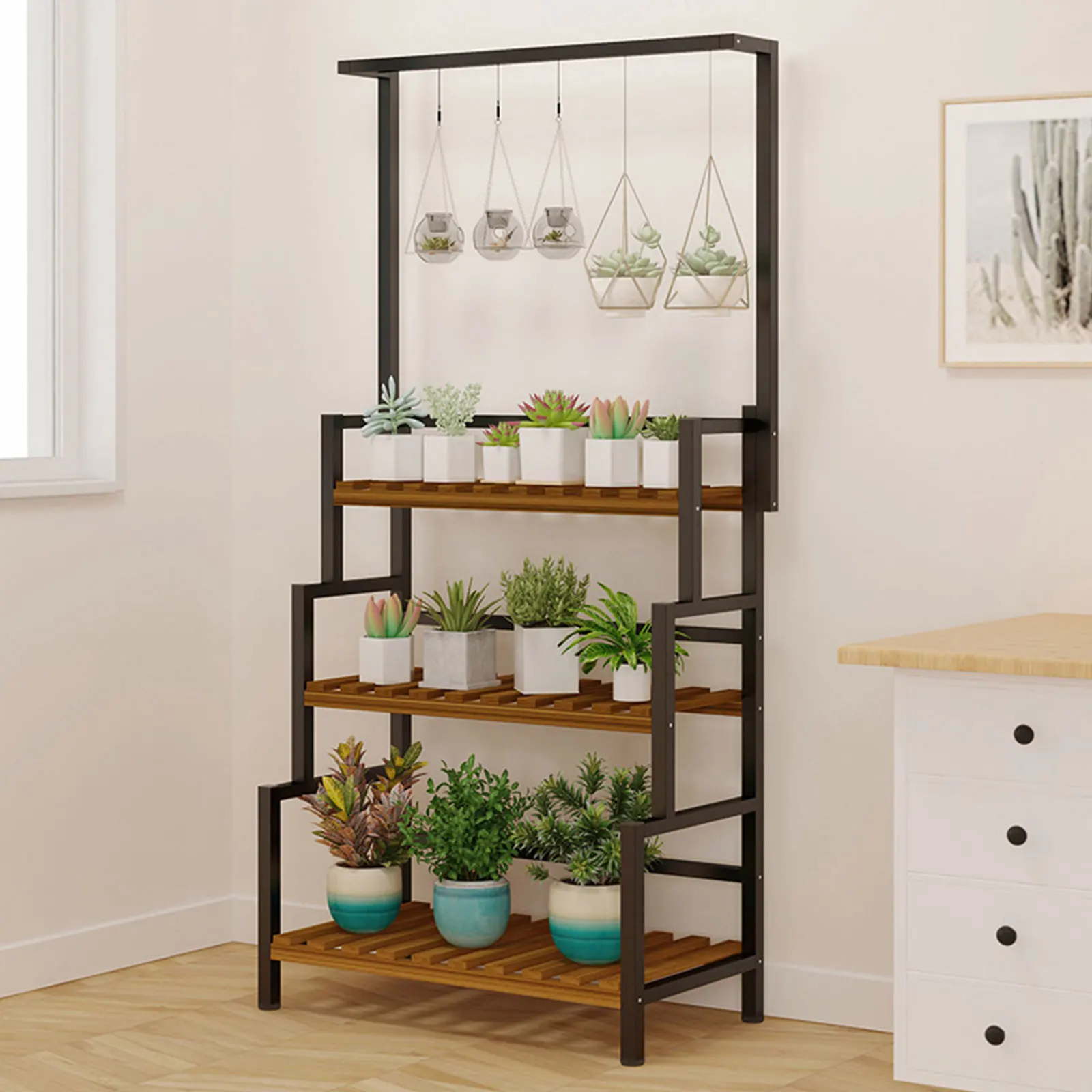 3 Layer Metal Plant Stand Shelf Anti Rust Iron Garden Decor Flower Rack Black 31.5inch*13.39inch*68.11inch