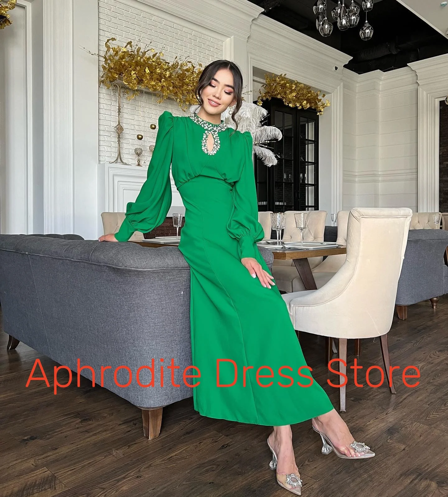 Aangepaste hoge kwaliteit jersey kristal avondjurken temperament lange mouwen celebrity jassen op maat gemaakte vestido de