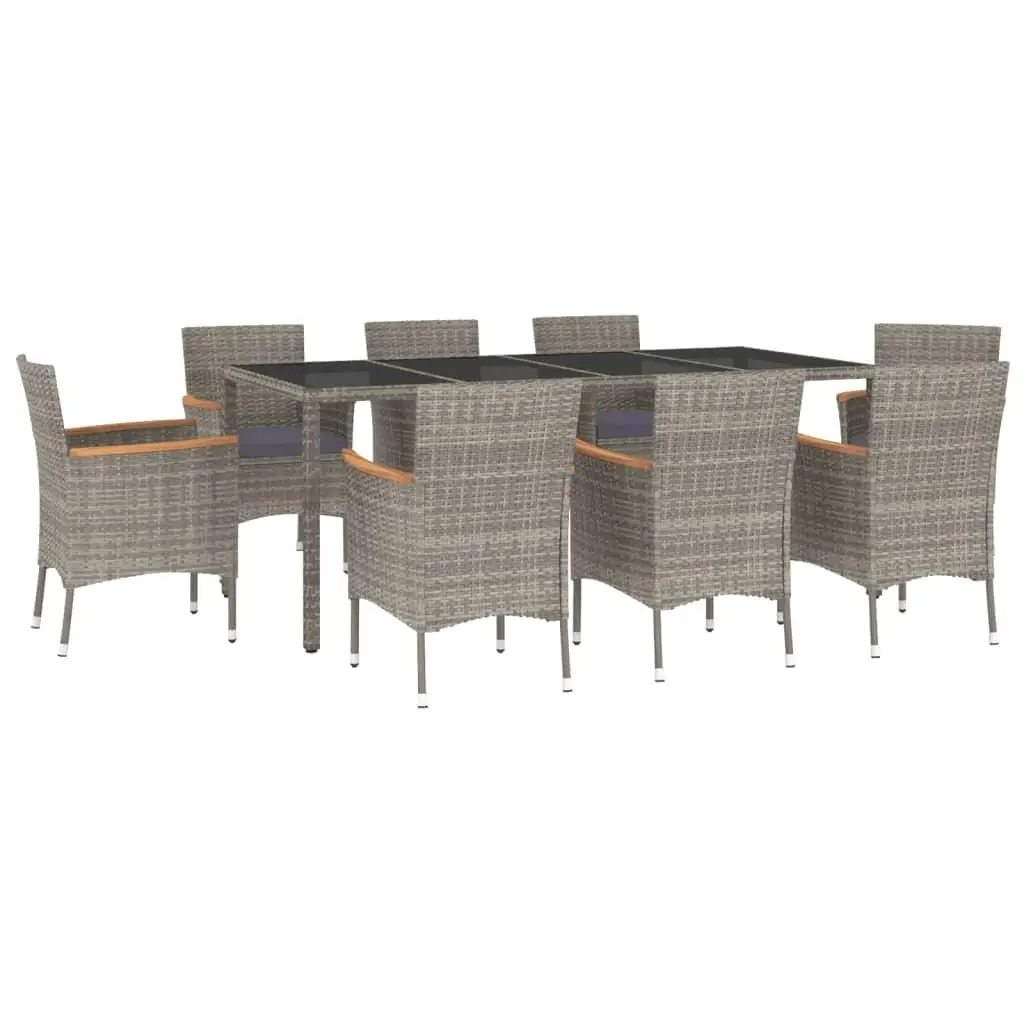 9-Piece Gray Poly Rattan Patio Dining Set with Cushions - Outdoor Furniture Upgrade