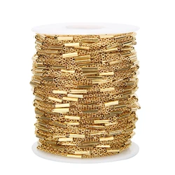 1Meter 1.5mm Stainles Steel Cross Chains with 8mm Gold Tube for Women Necklace Bracelet Chain Jewelry Making Supplies Bulk