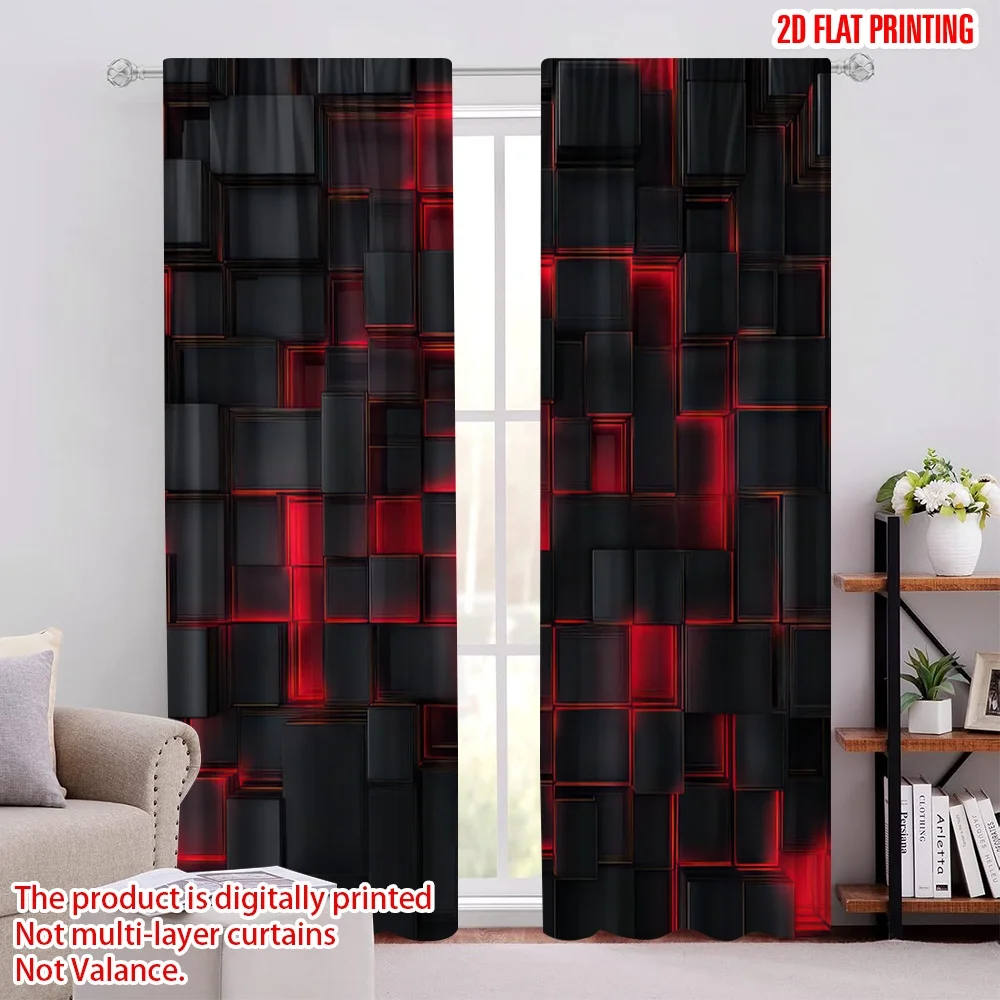 

2D flat printing 2pcs Drapes Geometric Cubes Durable 100% Polyester Fabric,Without Electricity Family Party Applies to Daily