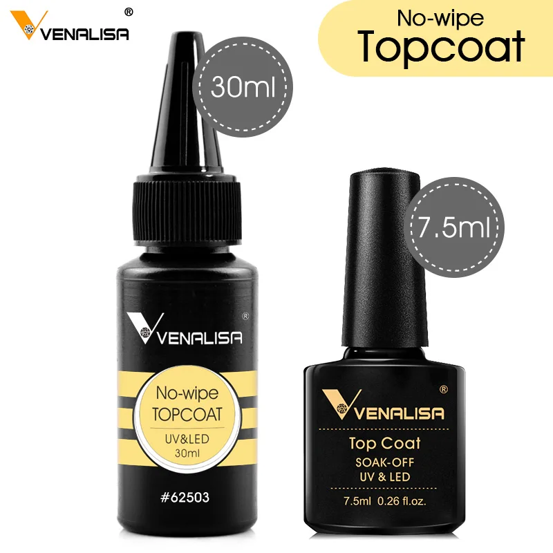 30ml+7.5ml Venalisa Ultra Glossy Diamond Long Wear Top Coat Refillment Gel TPO Free Soak Off UV LED Anti-Yellow No Wipe Top Coat