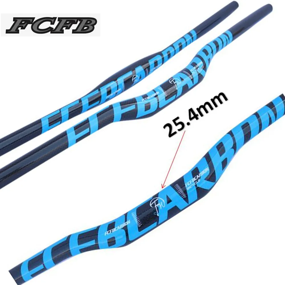 FCFB niebieska kierownica rowerowa MTB uchwyt rowerowy z włókna węglowego Riser prosta/płaska kierownica 25.4*380/400/420/440/460/480/500/520-700mm