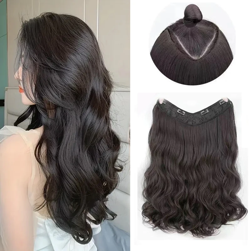 

Sunslymei 22Inch Synthetic Women's V-shaped 4 Clips One Piece Water Wave Long Curly In Hair Extensions Hair Pieces