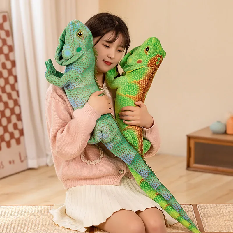 Lifelike Green / Brown Iguana Lizard Figurine Model Cute Reptile Lizard Plush Toys Simulation Animal Stuffed Doll Boys Gifts