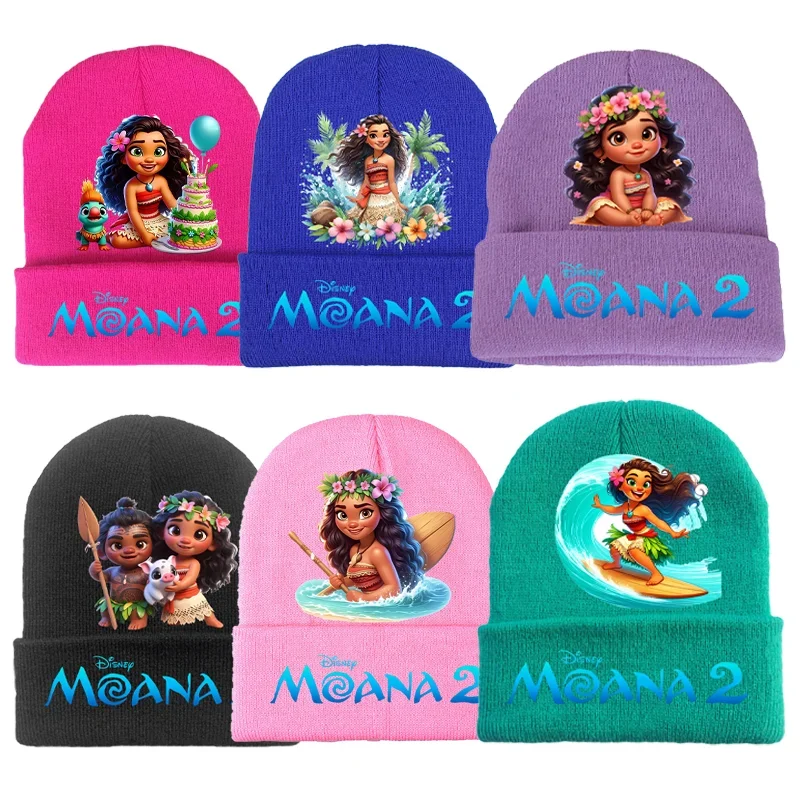 Moana 2 Knitted Hats Disney Anime Child Headgear Winter Cute Woolen Cap Skullies Beanies Boy Girl Bonnet Christmas Birthday Gift