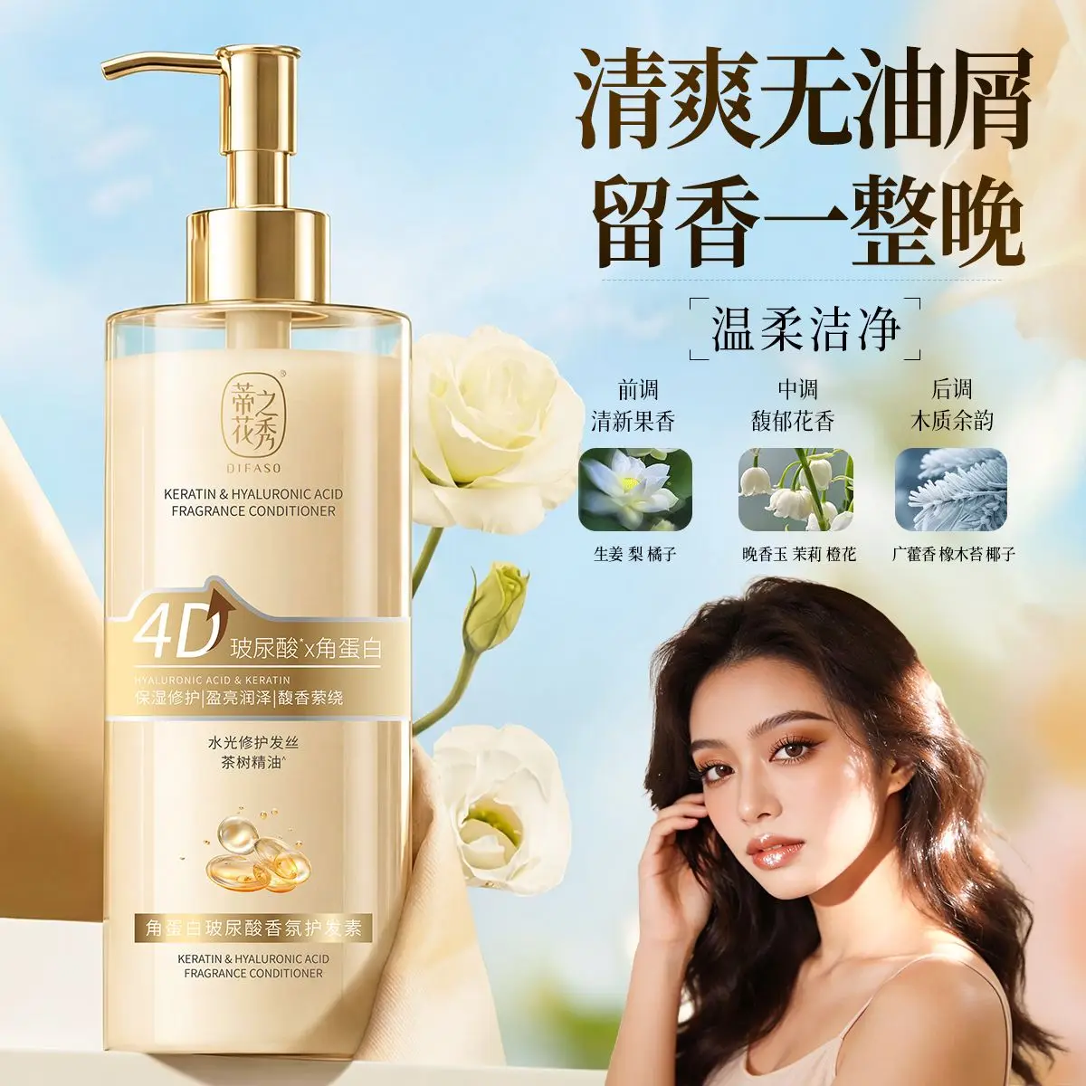 Smoothing Nourishing Conditioner Keratin Hyaluronic Acid Deep Moisturizer for Hair, Anti-Breakage Softening