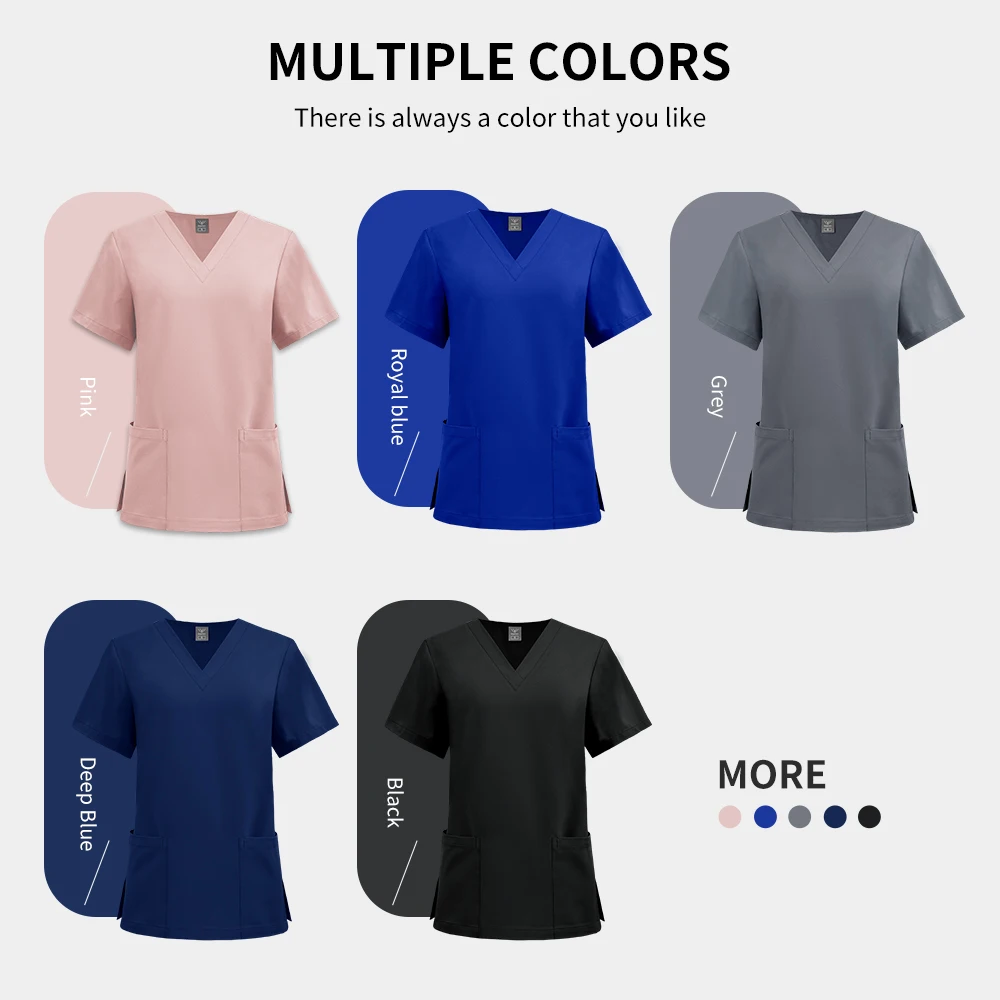 S-2XL exfoliante Unisex elástico de secado rápido, uniforme de Hospital, Ropa de Trabajo transpirable de Color sólido, camiseta de manga corta, ropa de enfermera