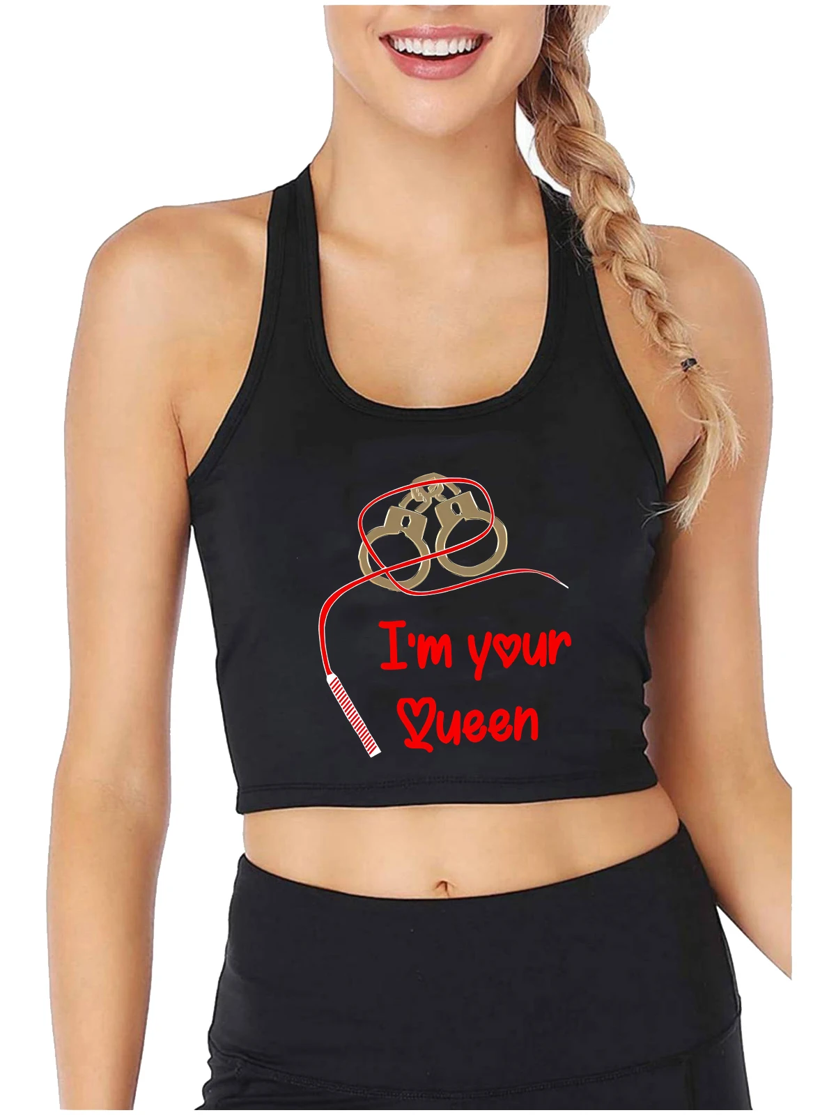 Camiseta corta Sexy de algodón con diseño I'm Your Queen, camisetas sin mangas de estilo sumiso para coqueteo, camisola rizada BDSM para niña
