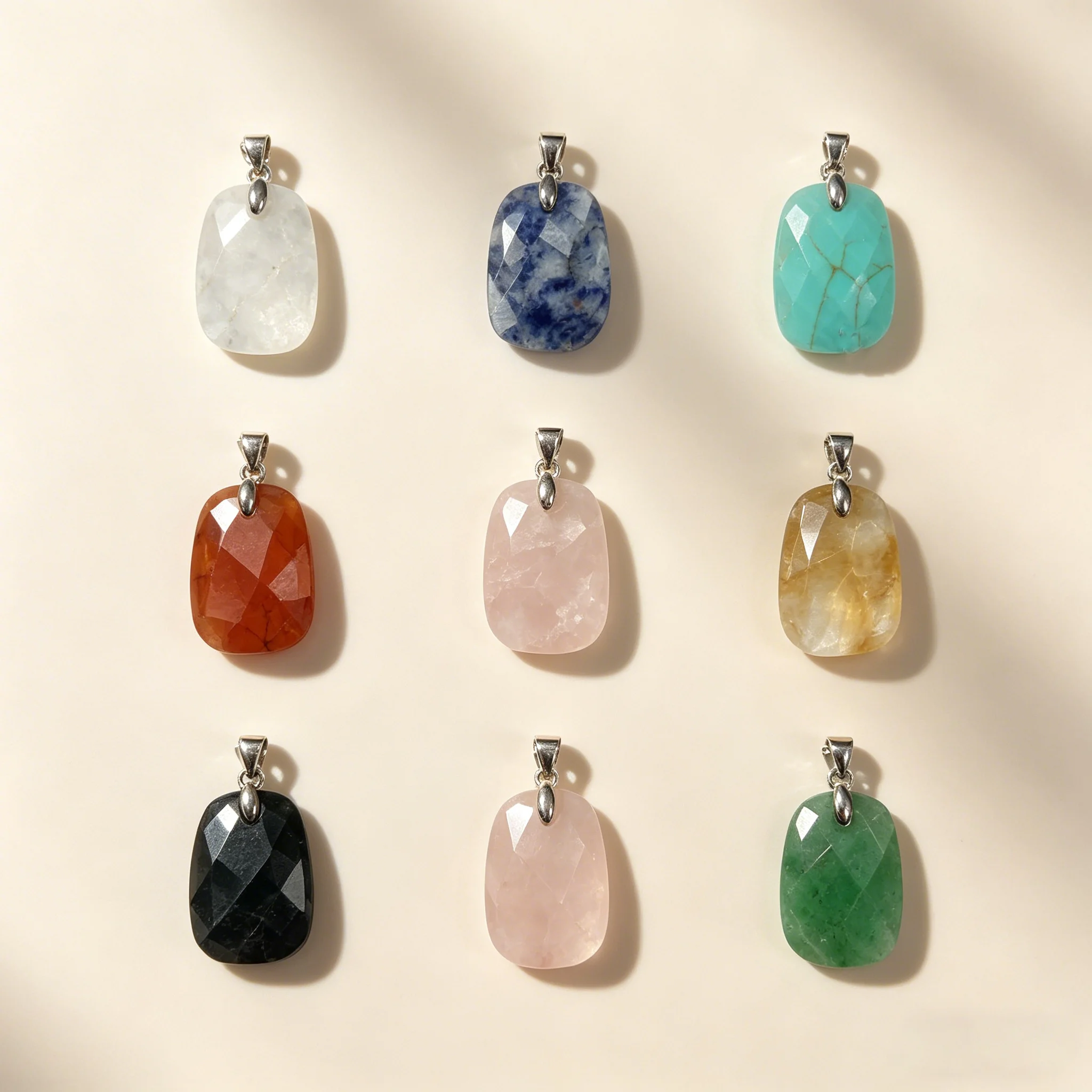 Fashion Natural Crystal Malachite Polished Geometric Rectangular Faceted Pendant with Single Hole Clasp Bail DIY Accessory