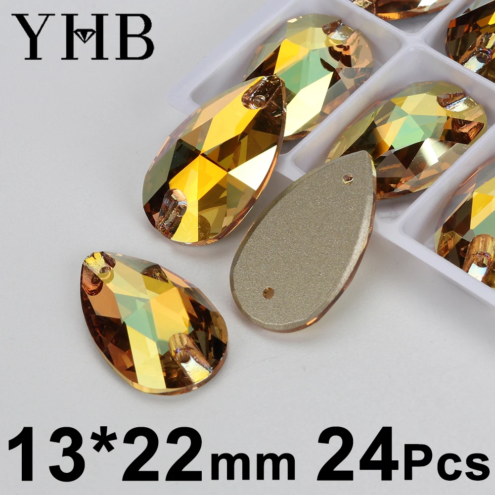 YHB 001SH أشعة الشمس المعدنية Galacti Navette قطرة زجاج كريستال AB أحجار الخياطة مسطحة خياطة على أحجار الراين للملابس
