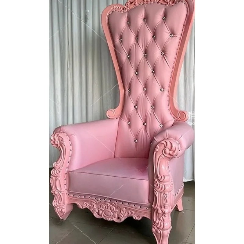 Classical high back chair store hotel image chair solid wood decoration pink high back sofa chair