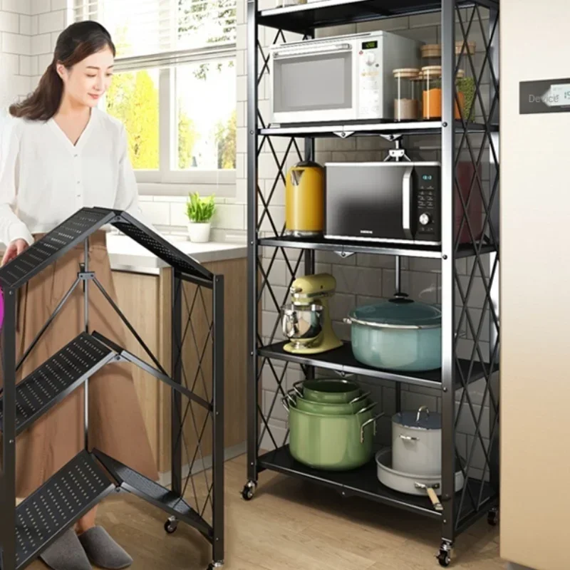 

Installation-free folding kitchenware rack Floor-standing multi-layer oven pan rack Microwave oven storage rack