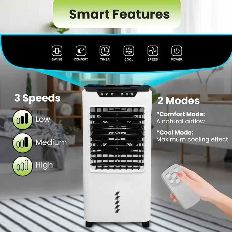 강력한 Swamp Cooler 5300 CFM, 7 갤런 물 탱크, 휴대용 실내 증발 공기 냉각기, 원격 스윙 모드 제공