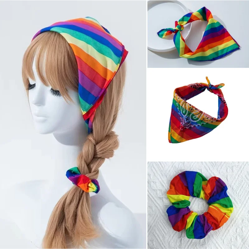 

Радужная повязка на голову в стиле хип-хоп для мужчин и женщин, мягкая повязка для волос, головной убор, квадратный шарф для улучшения стилей в любом случае