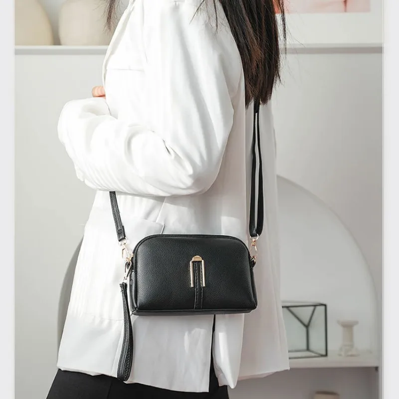 New Genuine Leather Crossbody Bag For Woman Solid Color Clutch Phone Pouch Elegant Shoulder Bag Simple Small Messenger Bag Sac