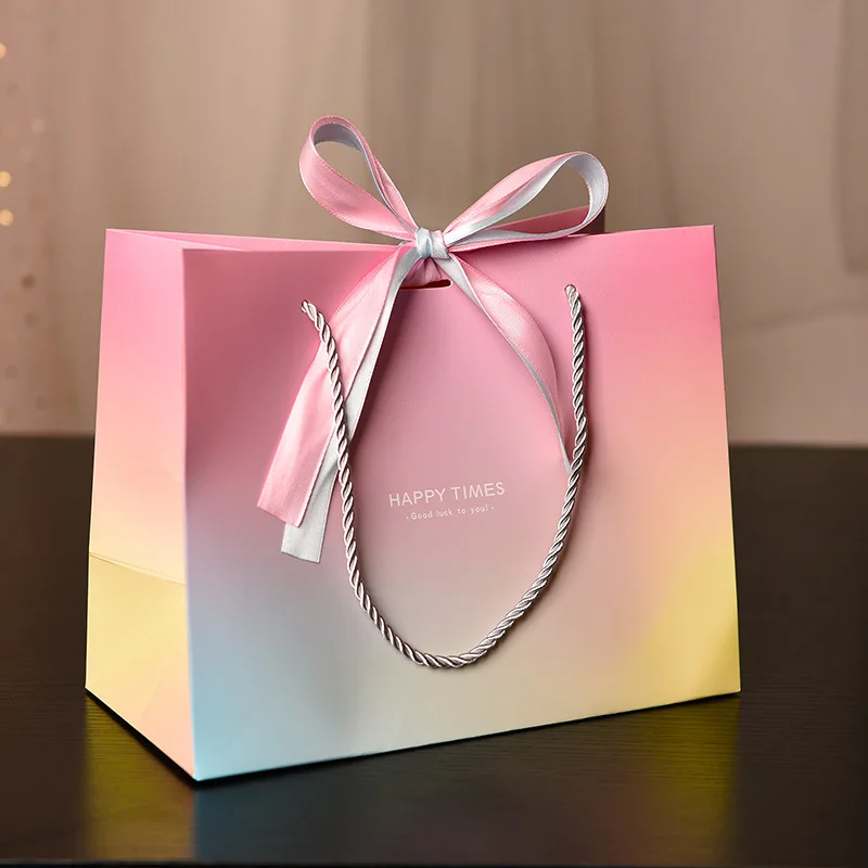 Sacs cadeaux Macaron avec poignées, 5/10 pièces, sac en papier pour cadeaux de fête avec ruban à nœud, sacs d'emballage pour cadeaux d'anniversaire et de mariage