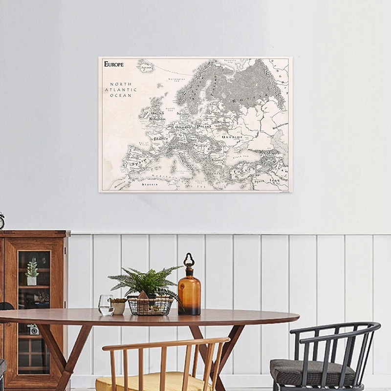 Foldable Spray Non-woven Fabric European Map In English 100*70cm Living Room Home Decoration Education Office Supplies