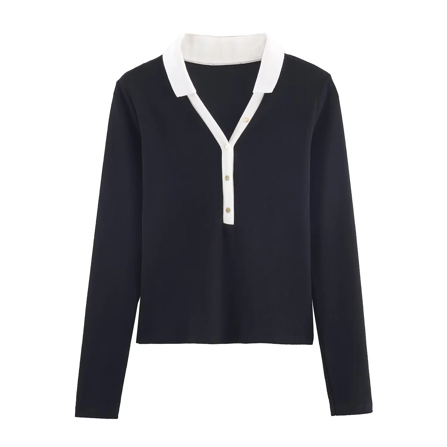 

Fashion new women's slim fit contrasting color top Spring and Autumn new long sleeved youth knitted top contrasting color double