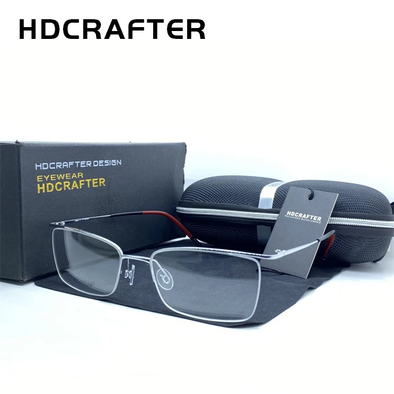 HDCRAFTER Ultra Light 8g Prescription Eyeglasses Frame Men Pure Titanium Myopia Reading Optical Semi Rimless Glasses Frames