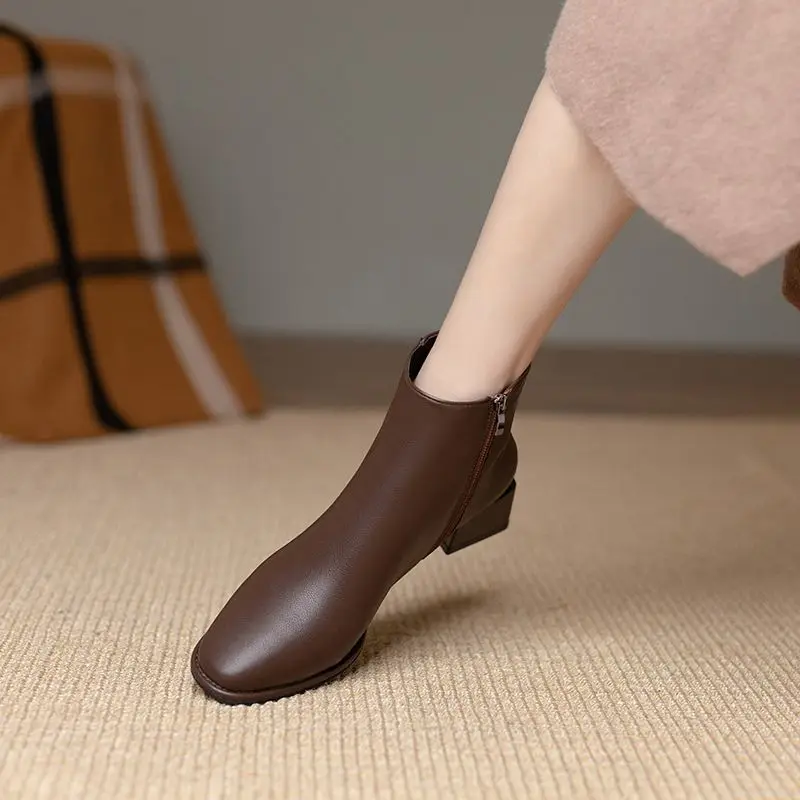 Booties Chelsea Elegant With Medium Heels Round Toe Ankle Boots for Women Large Size Warm Boot Trend 2025 Sale Woman Short Shoes