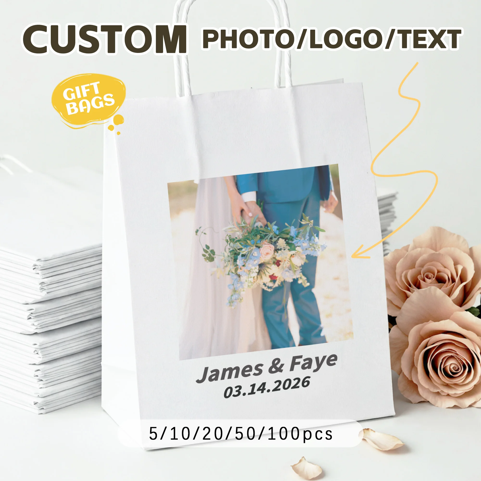 

Custom Gift Bags Custom Logo Shopping Bags With Handle Paper Bags for Clothing Gift Packaging Wedding shopping