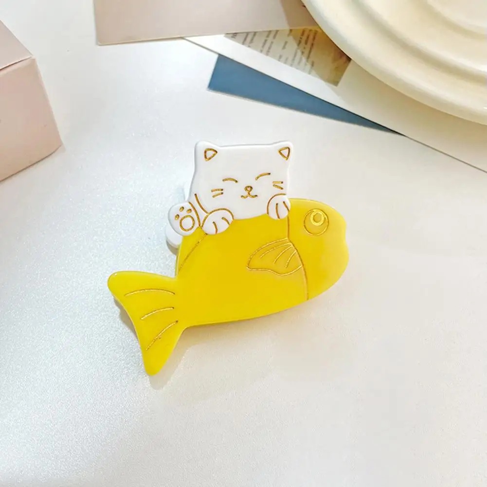 Hair Clips Acrylic Hairpins Cartoon Cat Fish Hair Claw Clips for Girls Anti-slip Teeth Shower Hair Accessories Back Head Holders