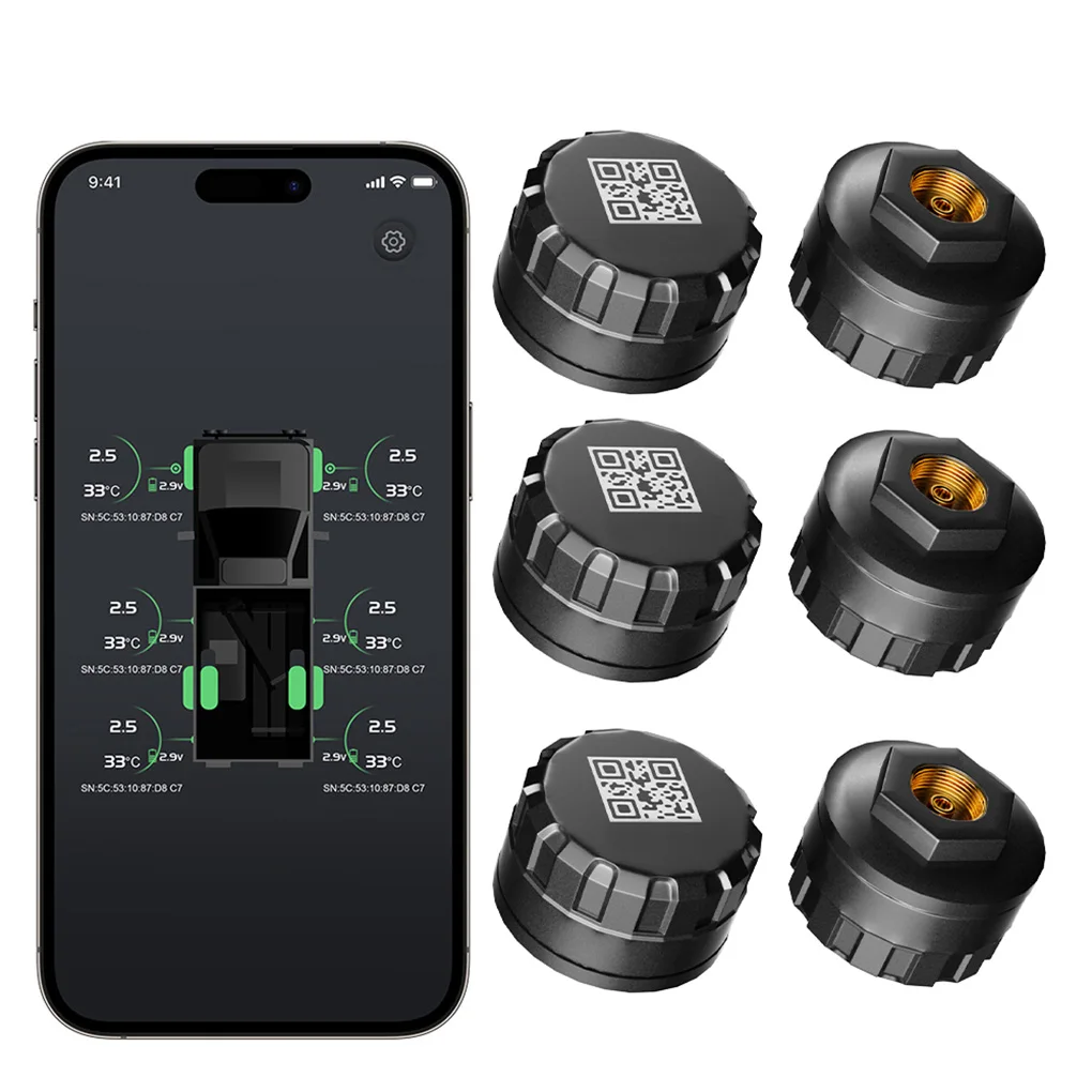 6PCS RV Truck Tire Pressure Monitoring System Bluetooth TPMS Mobile Phone APP Disp With 6 External Sensors For RV Truck External
