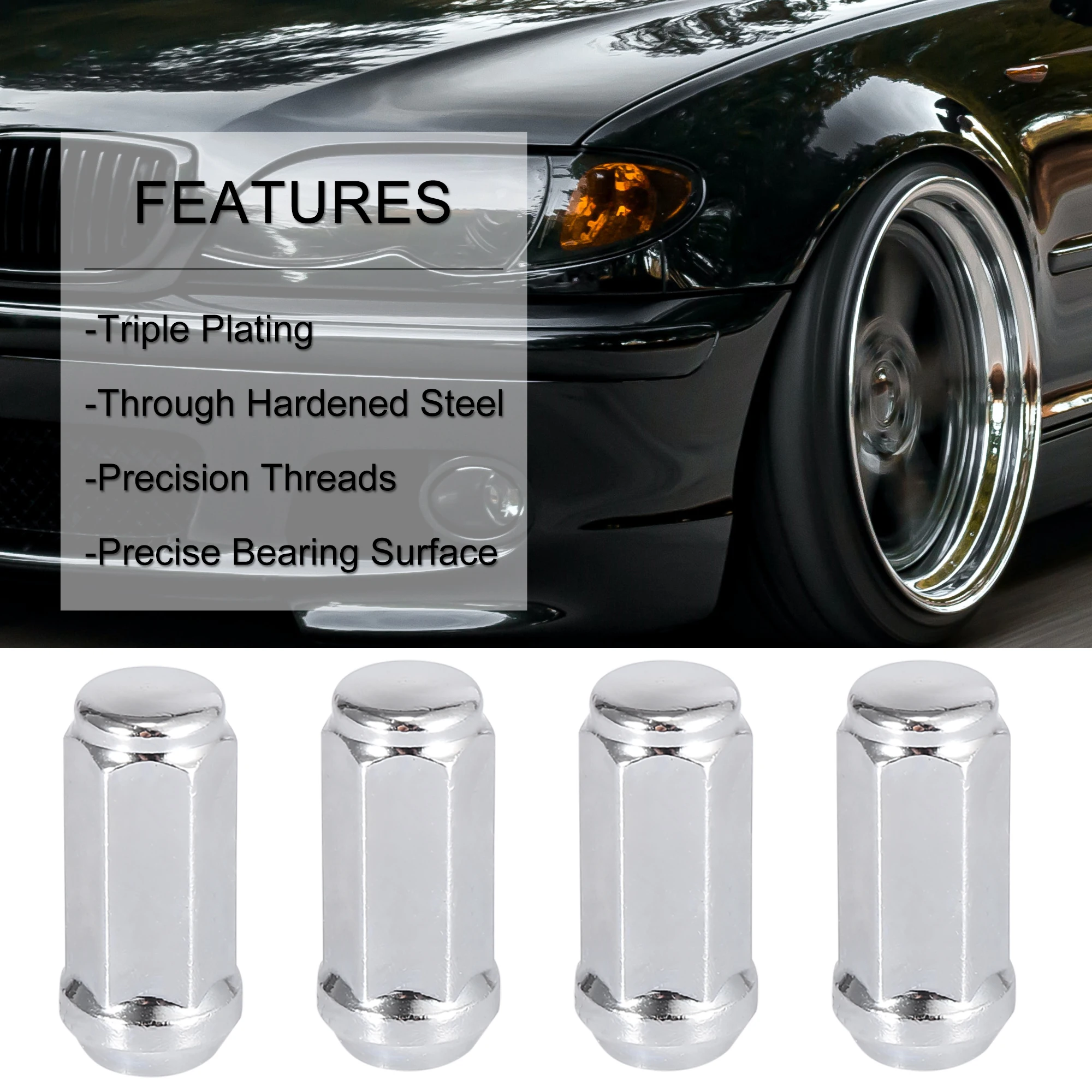 UXCELL 4pcs Car Wheel Lug Nuts M12x1.25 Wheel Lugnuts Bulge Acorn Cone Seat Closed End 1.9inch Long 3/4\