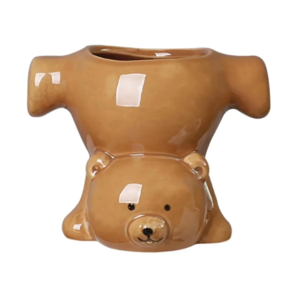 Funny Cute Bear Plant Pot Cartoon With Drainage Hole Animal Flower Pot Corrosion-resistant Bear Statue Office