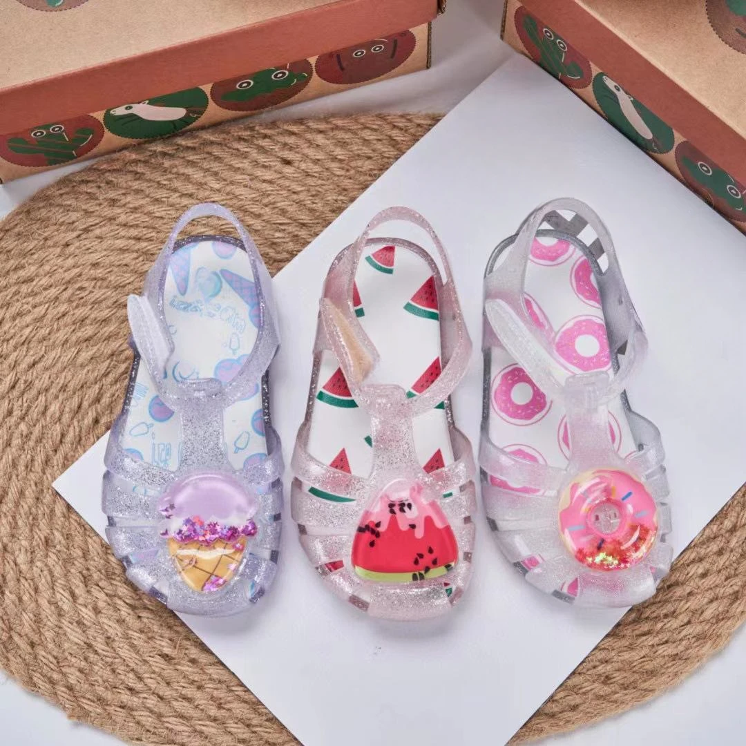 New Children's Sparkling Crystal Sandals Boys Girls Summer Ice Cream Donut Watermelon Sandals Kids Soft Sole Non-slip Jelly Shoe