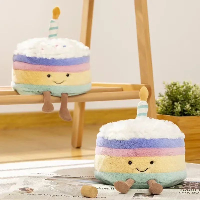 Jouet en peluche gâteau d'anniversaire, oreiller créatif, poupée en peluche de dessin animé, oreiller décoratif doux, coussin de dos, cadeaux pour enfants