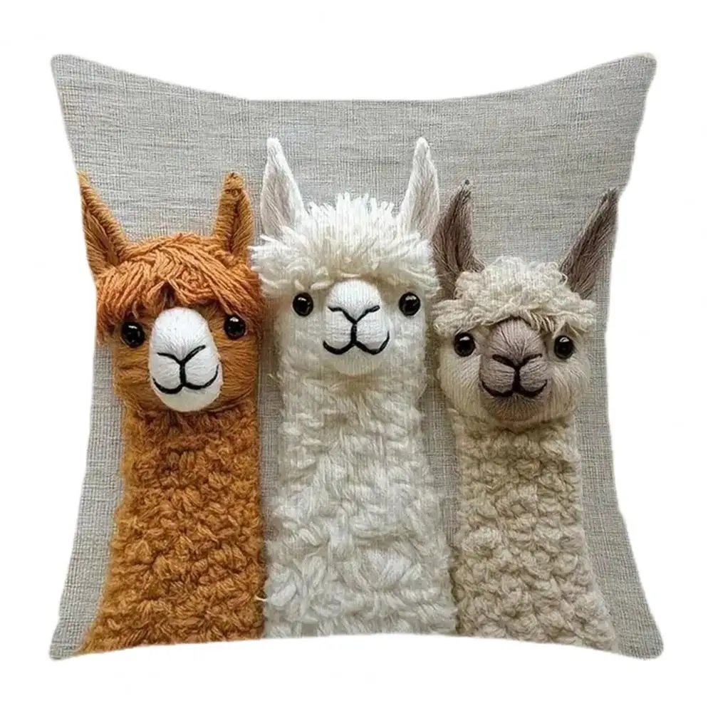 45cm Pillow Cover 2D Alpaca Pattern Easy to Wash Soft Breathable Fabric Cushion Cover Living Room Bedroom Home Decor