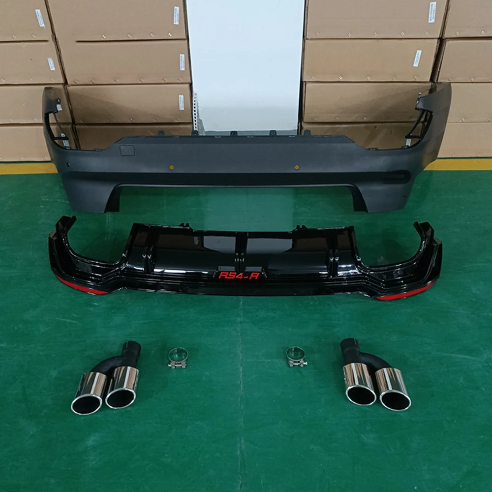 High Quality Auto Body Kit Rear Bumper Diffuser With Exhaust Pipe Muffler Tip For Audi A4 B9 Modified To Rs4 Abt Style 2017-2019