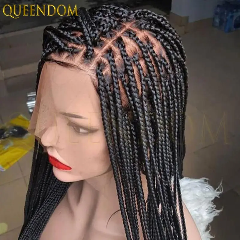 

36 "синтетический полный парик шнурка для чернокожих женщин, косичка без узлов, африканские плетеные парики, кружевные фронтальные косички