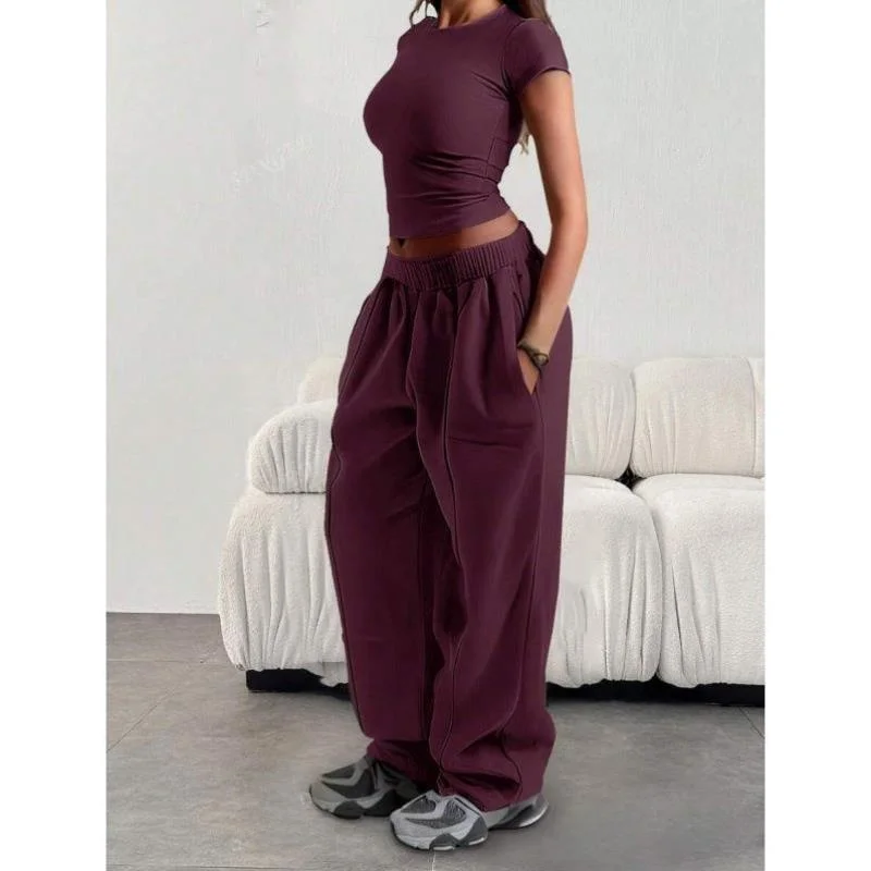 

New Women's Casual Loose Color Elastic Waist Sports Pants Comfortable Breathable Stretchy Ciwalk Vintage Sle orts