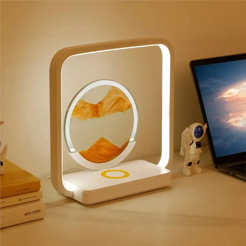 B14C Hourglass Quicksand Painting Desk Lamp Wireless Charging Stepless Dimming Three-Color Temperature Night Light