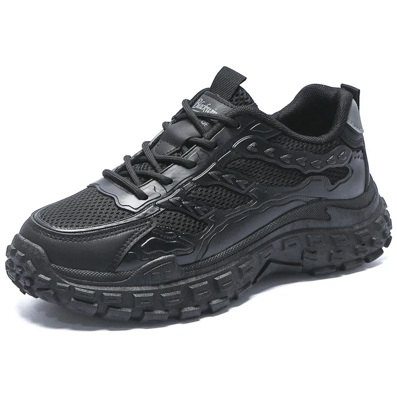 Men's Casual Work Shoes Breathable Wear-Resistant Autumn Sports Increase Dad Black Shoes Comfortable Synthetic Upper Rubber Sole