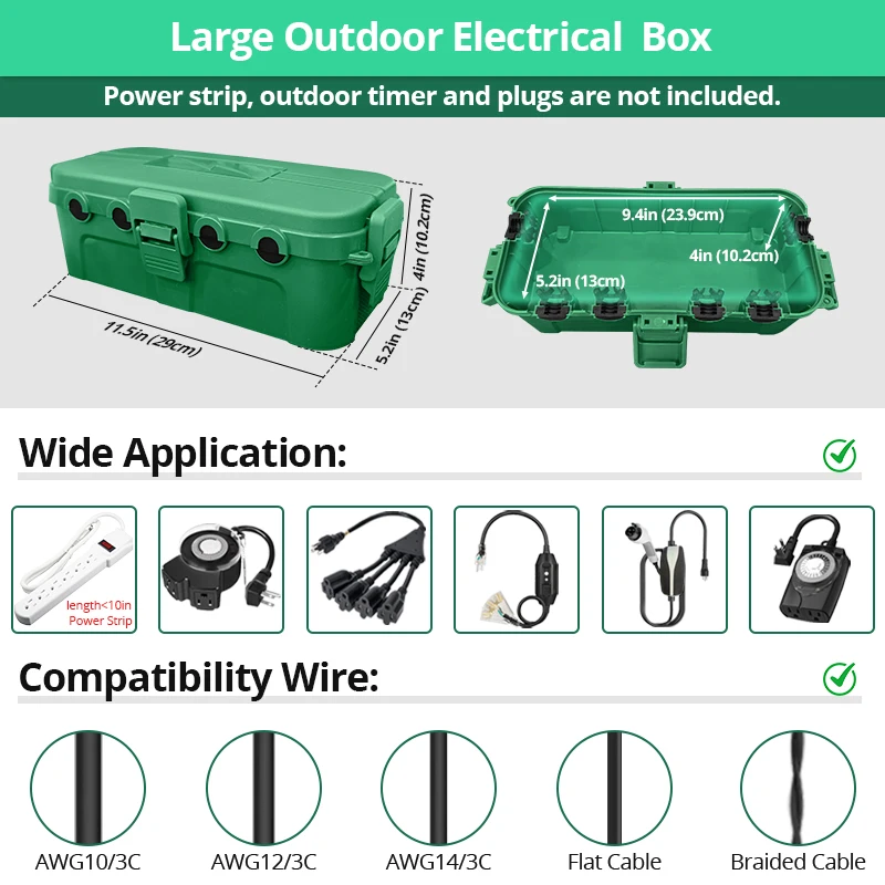 Medium Outdoor Electrical Box Waterproof Extension Cord Cover for Plugs String Lights and Cables