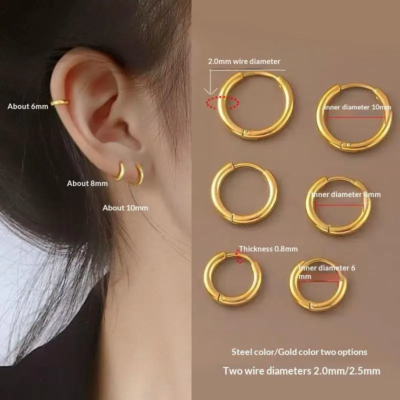 Minimalist Gold Silver Hoop Earrings With Hypoallergenic Metal: 2Pcs Various Sizes Daily Special Events
