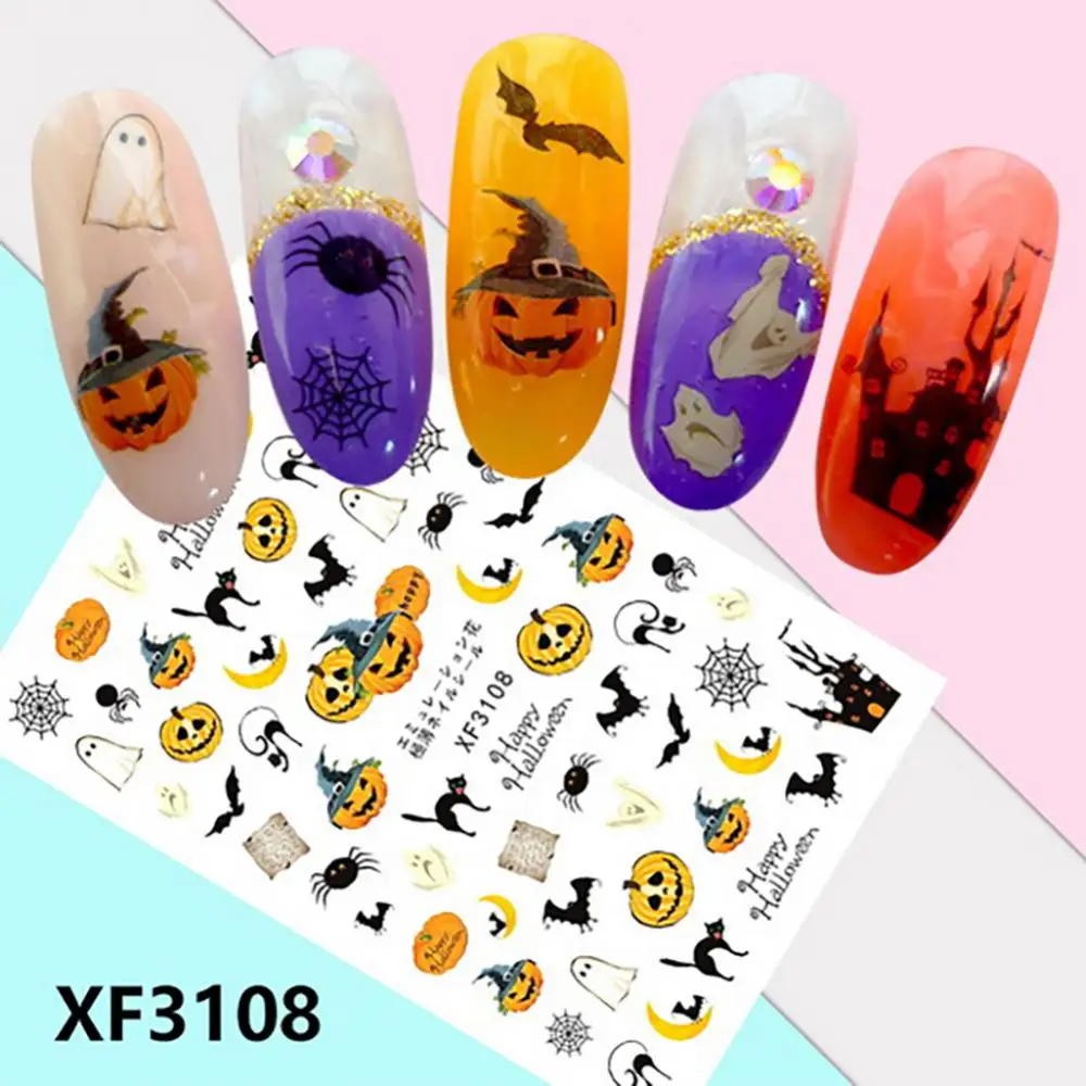 Long-lasting Nail Wraps Easy To Apply 12-piece Set Suitable For Halloween Costumes Vibrant Designs Back Glue Festive Nail Art