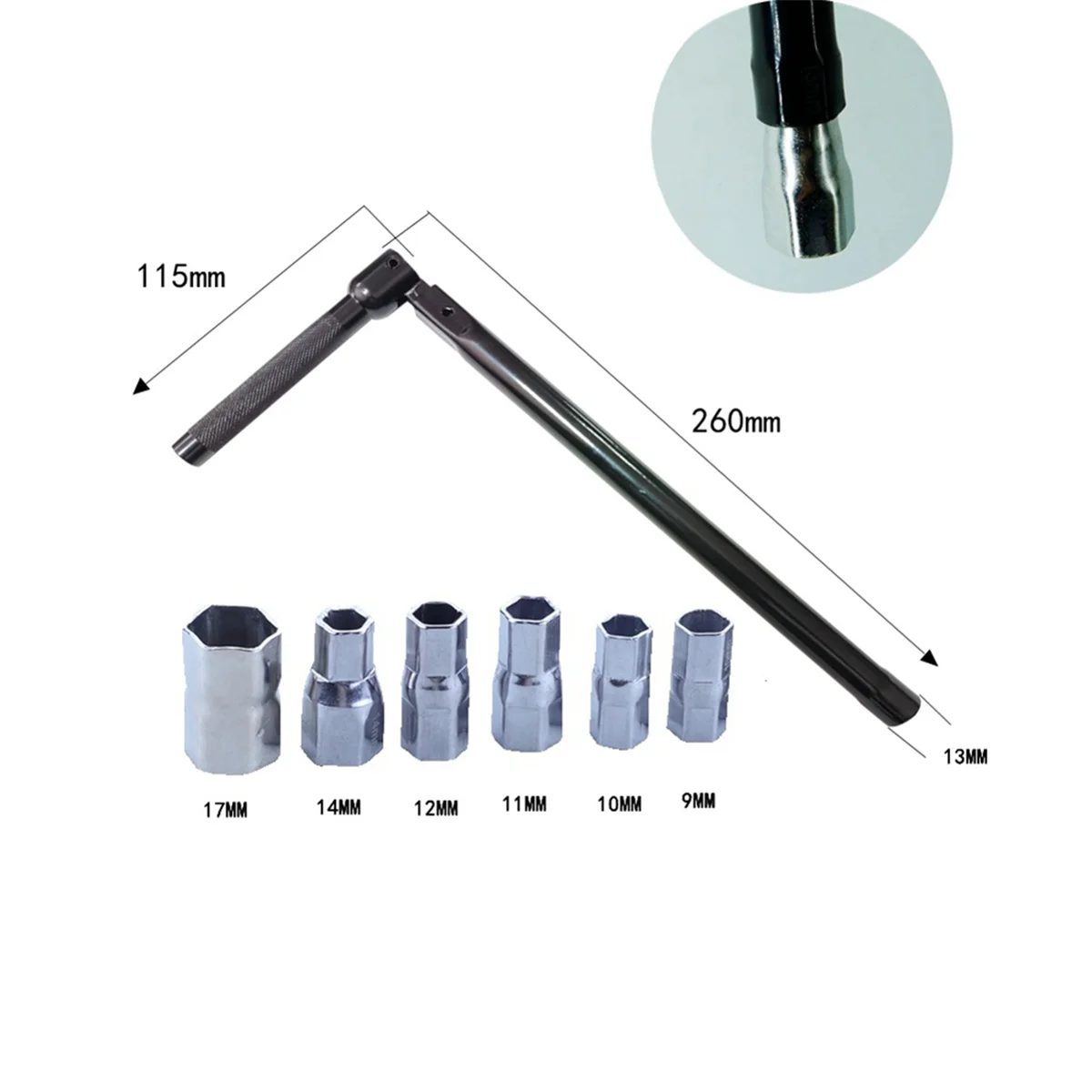 Faucet Wrench 9 to 17mm Carbon Steel Plumber Socket Wrench with 6 Sockets and 1 Collet Tight Spaces Tap Back Nut Wrench