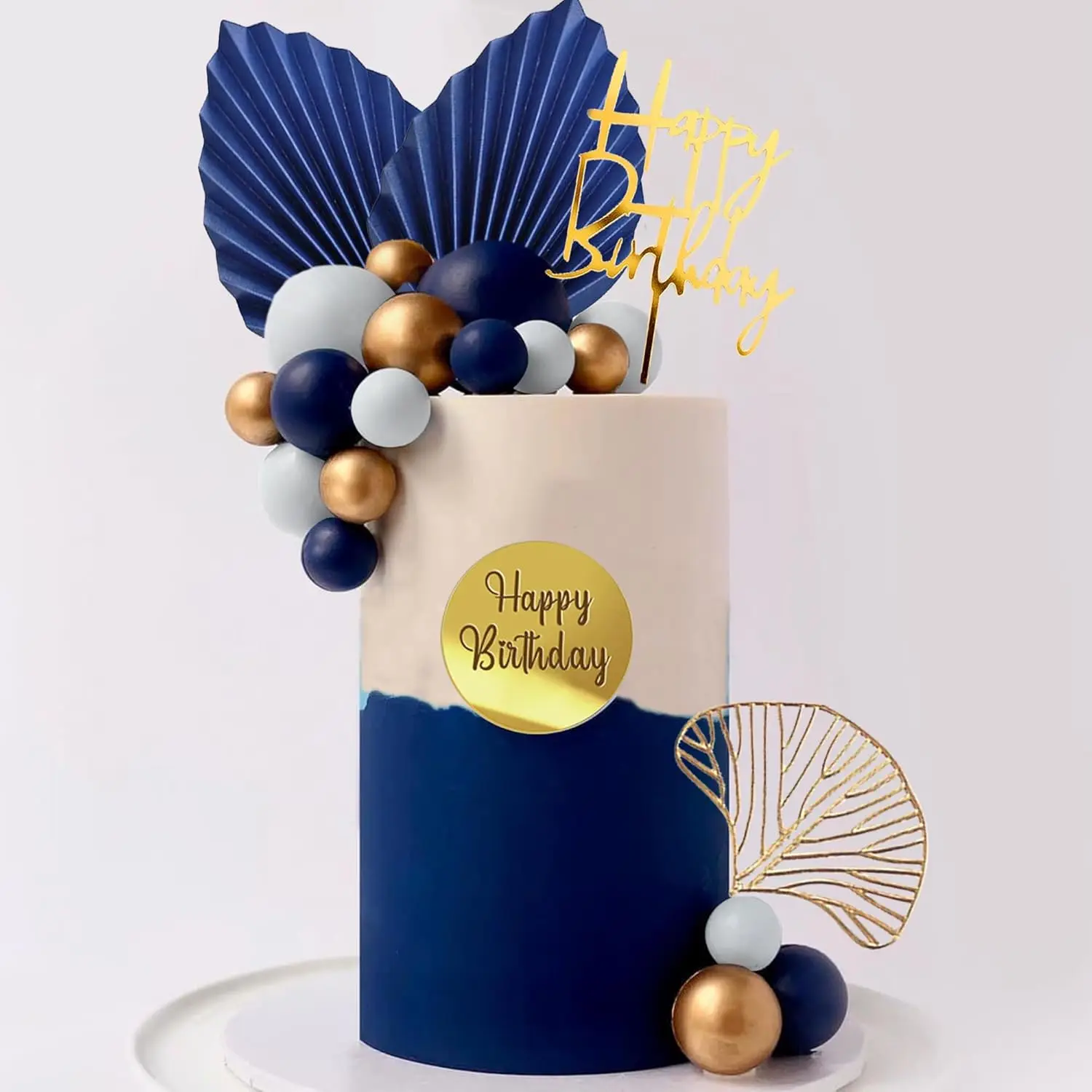 Blaue weiße goldene Kugeln Kuchendeckel Kugeln Geburtstagstorte Dekorationen für Geburtstag Boho Hochzeit Babyparty Partydekorationen – Detail 7