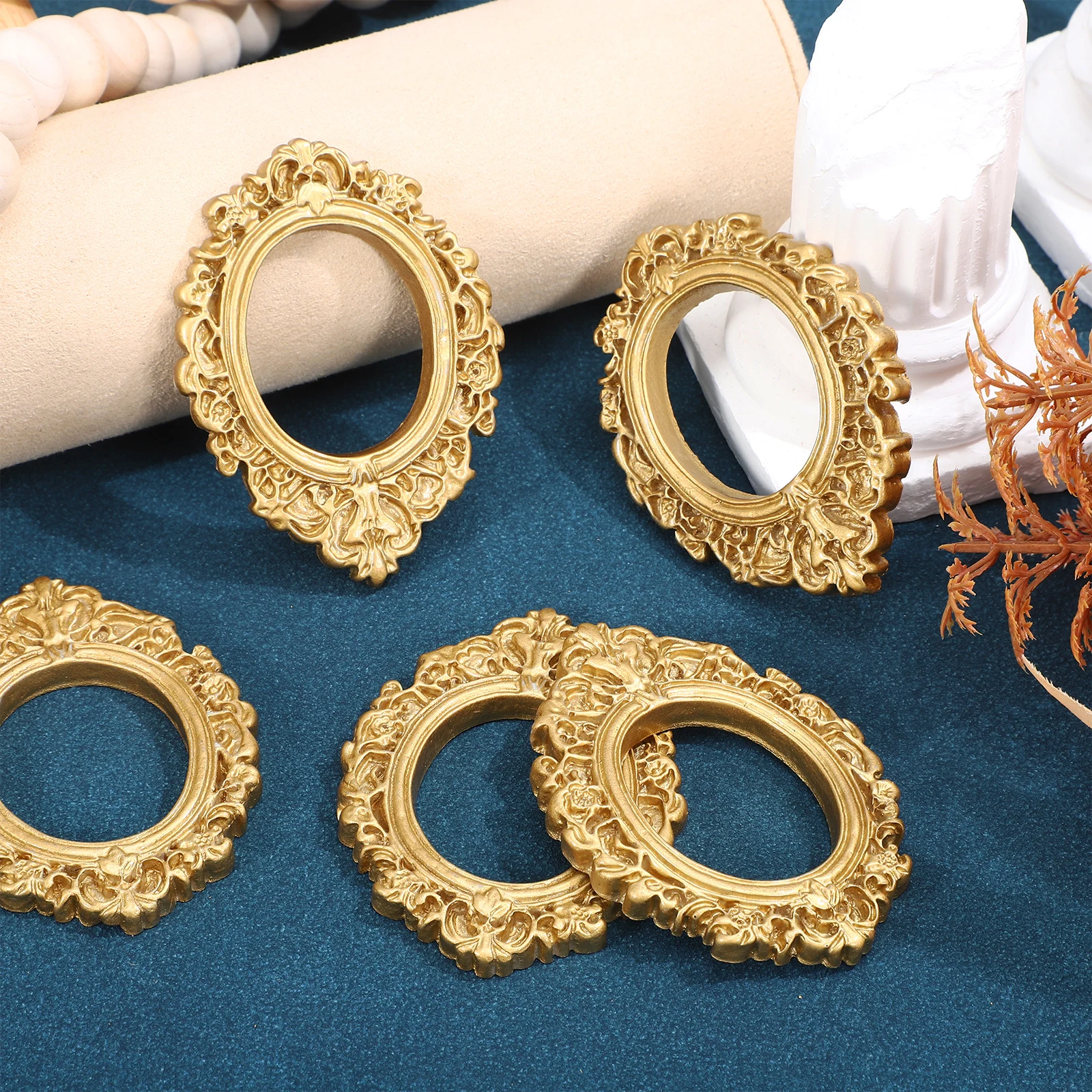 

12Pcs Mini Gold Resin Photo Frames Compact Size Retro Style DIY Craft Supplies Phone Case Decoration Photo Background