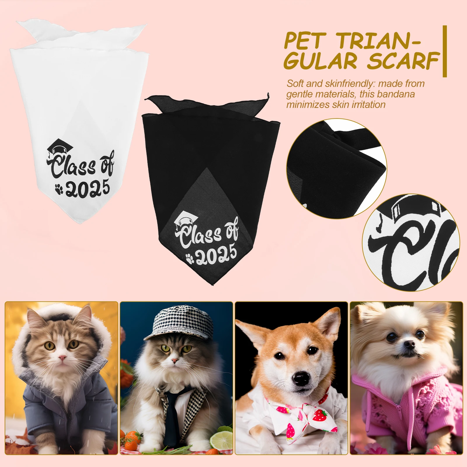 

2Pcs Pet Triangle Bandana Graduation Dog Scarf Bibs Absorbent Saliva Drool Lightweight Comfortable SkinFriendly Photo Props