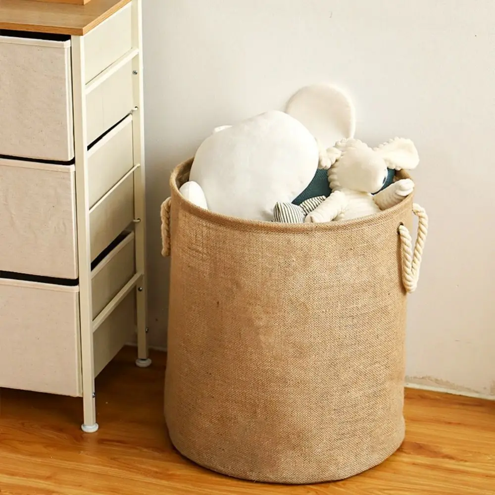 Waterproof Cotton Linen Laundry Basket Foldable Household Sundries Organizer with Handle Large Capacity Dirty Clothes Basket