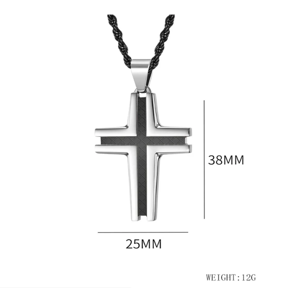 New Arrival Original Engraved Checkered Stainless Steel Cross Necklace Export Source Fine Polished Jewelry Source Factory