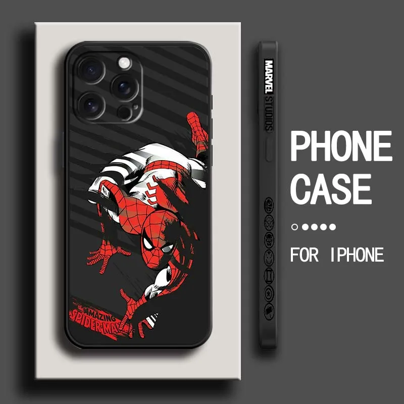 

Captain America Spider Man For Apple iPhone 16 15 14 13 12 11 XR XS X Pro Max Plus Liquid Left Rope Soft Cover Phone Case