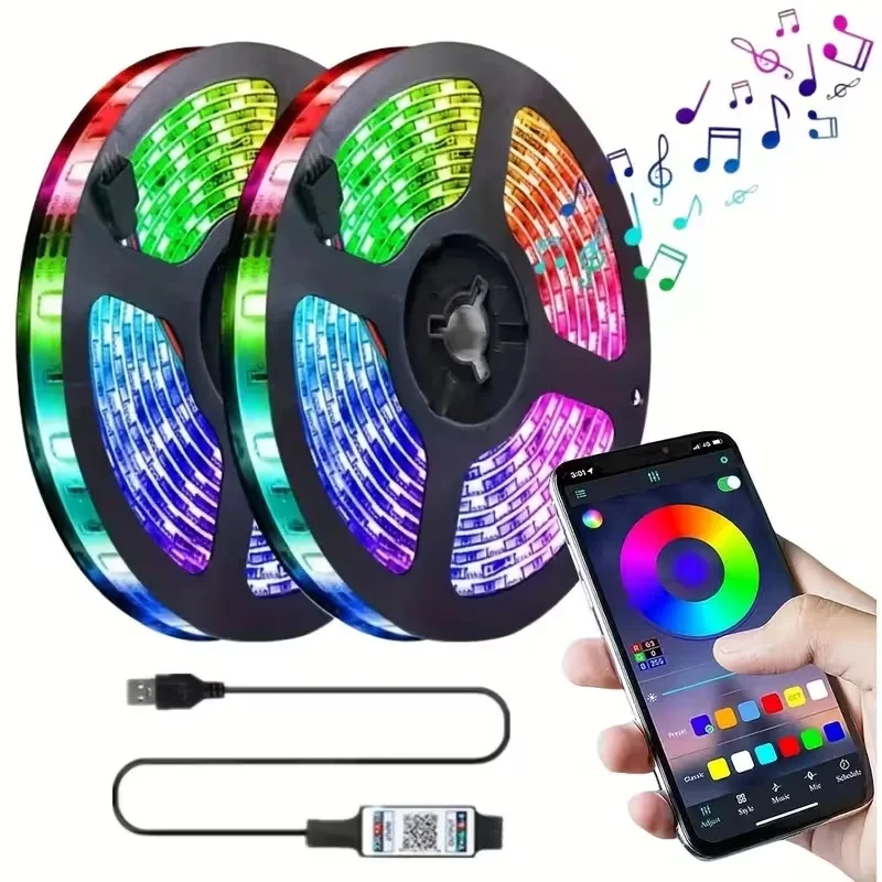1-20M RGB LED Light Strip, 5V USB LED Flexible Strip Diode Strip, Smart APP Control, Used for TV Backlight Room Decoration