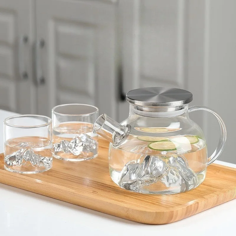 Japanese Style Mountain Viewing Glass Boiling Kettle,heat-resistant Transparent Juice Tea Set, Equipped with A Cold Water Kettle